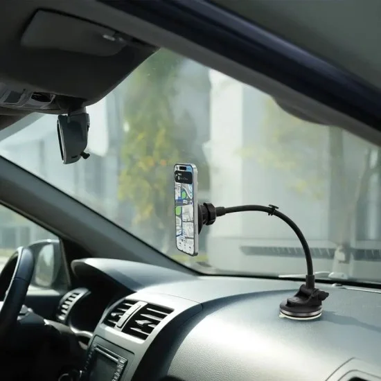 Porodo Vindex Magnetic Car Mount with Extended Flexible Pole - Black